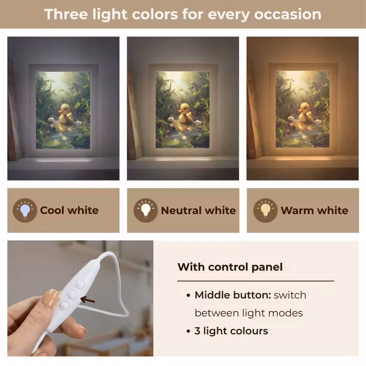 Eendjes - Dieren - Natuur Light Box met kabel (Kinderlampje) klein -USP_lichtkleurEN