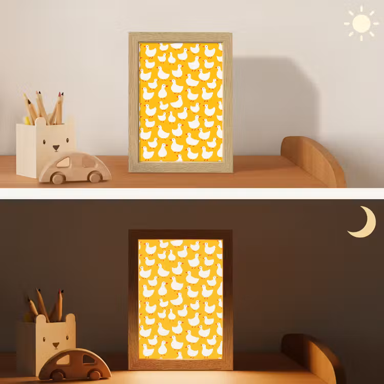Eendjes - Patroon - Geel Light Box met kabel (Kinderlampje) klein 904 -sfeer3_kind