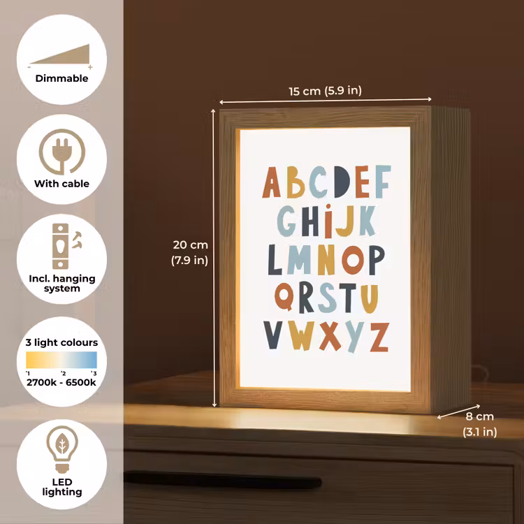 Educatief - Alfabet leren - Jongens - Letters Light Box met kabel (Kinderlampje) klein -USP_EN