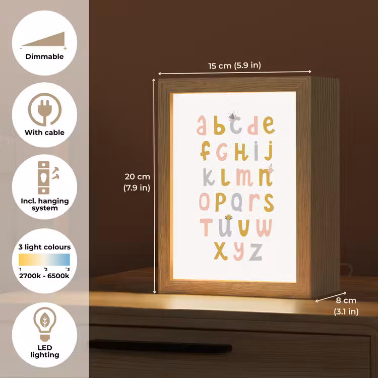 Educatief - Alfabet leren - Meisjes - Letters Light Box met kabel (Kinderlampje) klein -USP_EN