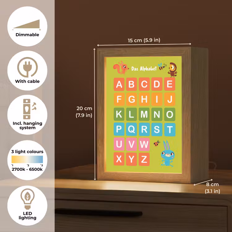 Educatief - Alfabet leren - Groen - Bosdieren - Letters Light Box met kabel (Kinderlampje) klein -USP_EN