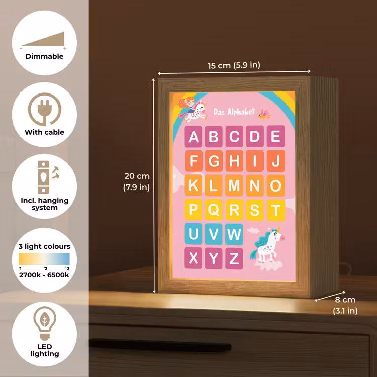Educatief - Alfabet leren - Roze - Eenhoorn - Letters Light Box met kabel (Kinderlampje) klein -USP_EN