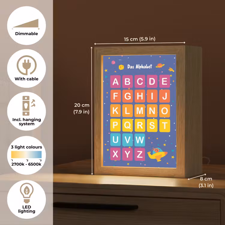 Educatief - Alfabet leren - Ruimte - Letters Light Box met kabel (Kinderlampje) klein -USP_EN