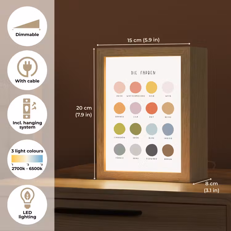 Educatief - Kleuren leren - Kleurrijk - Wit Light Box met kabel (Kinderlampje) klein -USP_EN