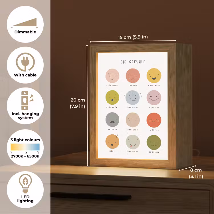 Educatief - Gevoelens leren - Wit - Emoties Light Box met kabel (Kinderlampje) klein -USP_EN
