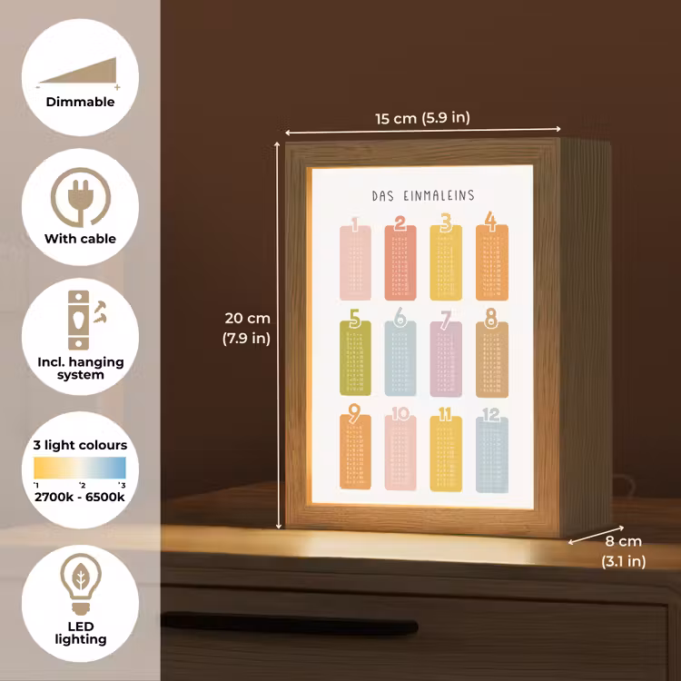 Educatief - Leren rekenen - Kleurrijk - Vermenigvuldigingstabel Light Box met kabel (Kinderlampje) klein -USP_EN