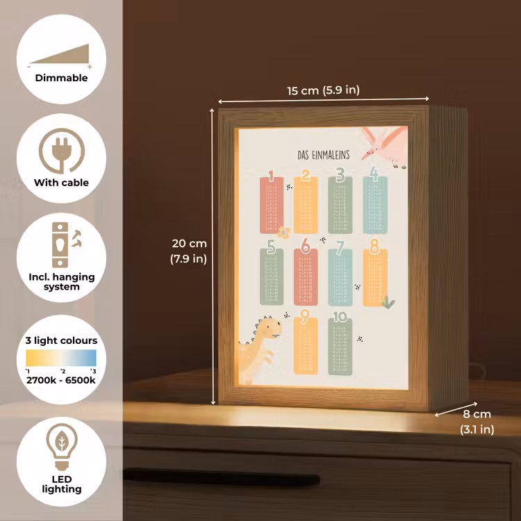 Educatief - Leren rekenen - Dino - Vermenigvuldigingstabel Light Box met kabel (Kinderlampje) klein -USP_EN