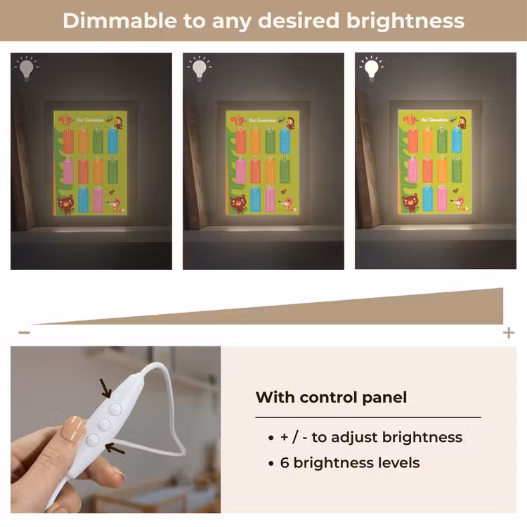 Educatief - Leren rekenen - Bosdieren - Vermenigvuldigingstabel Light Box met kabel (Kinderlampje) klein -USP_dimbaarEN