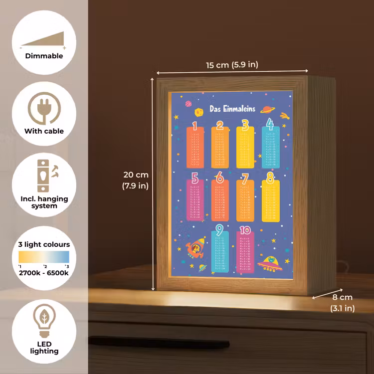 Educatief - Leren rekenen - Ruimte - Vermenigvuldigingstabel Light Box met kabel (Kinderlampje) klein -USP_EN