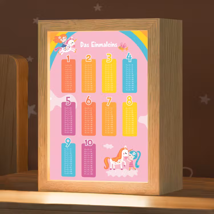 Educatief - Leren rekenen - Eenhoorn - Vermenigvuldigingstabel Light Box met kabel klein -zzz_3d_website
