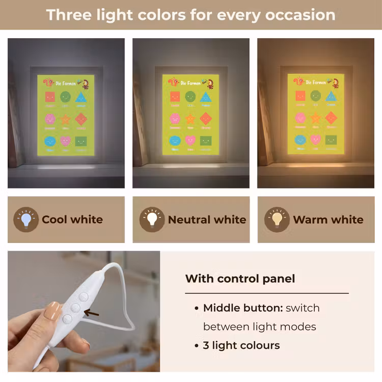Educatief - Vormen leren - Groen - Geometrische vormen Light Box met kabel (Kinderlampje) klein -USP_lichtkleurEN