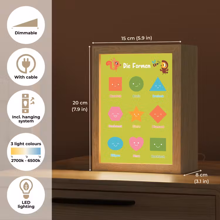 Educatief - Vormen leren - Groen - Geometrische vormen Light Box met kabel (Kinderlampje) klein -USP_EN