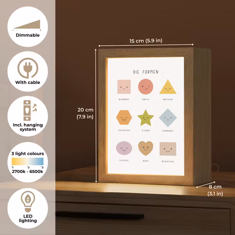 Educatief - Vormen leren - Wit - Geometrische vormen Light Box met kabel (Kinderlampje) klein -USP_EN