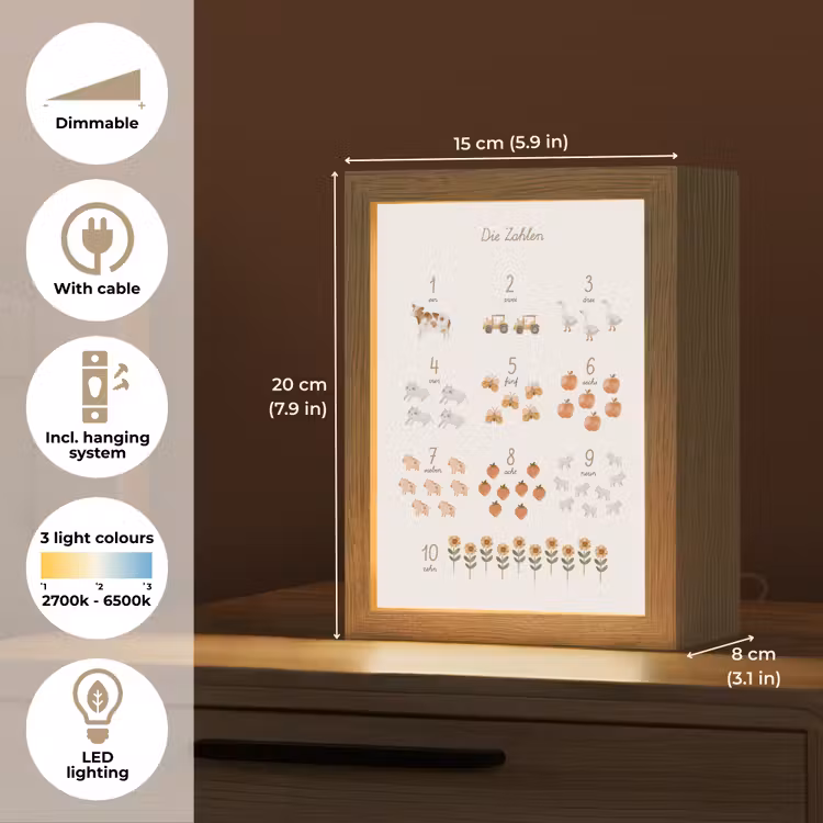 Educatief - Leren tellen - Beige - 1-10 - Boerderij Light Box met kabel (Kinderlampje) klein -USP_EN