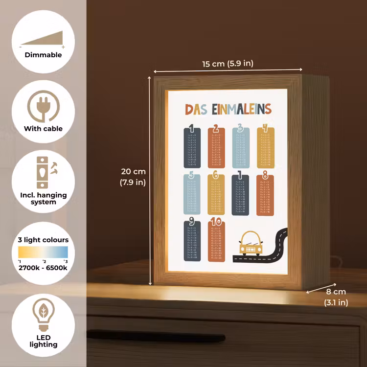Educatief - Leren rekenen - Auto - Vermenigvuldigingstabel Light Box met kabel (Kinderlampje) klein -USP_EN
