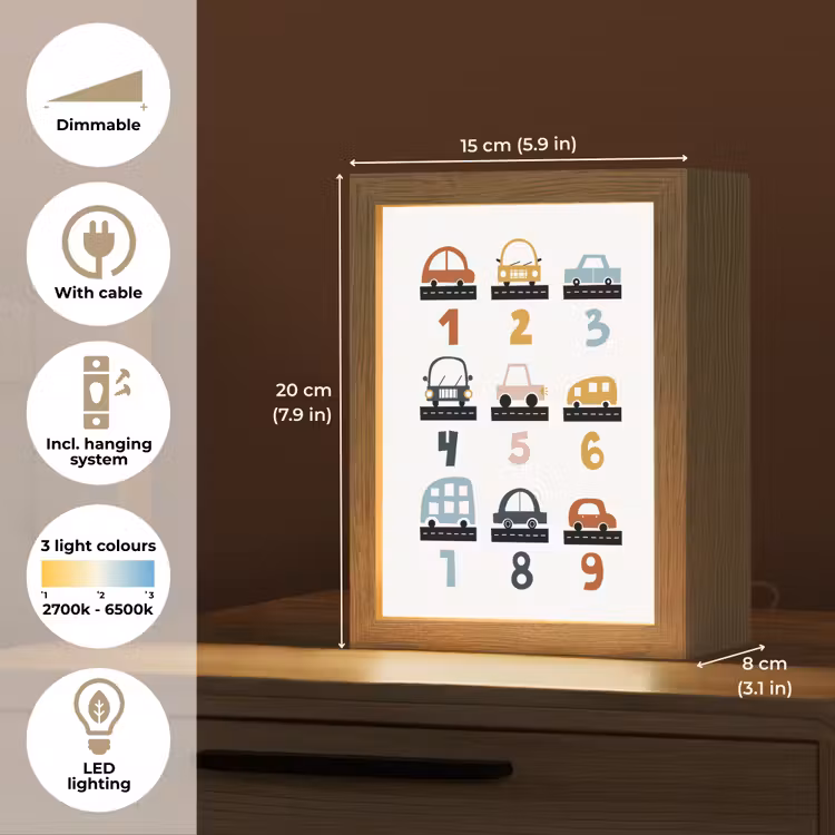 Educatief - Leren tellen - Auto's - 1-10 - Jongens Light Box met kabel (Kinderlampje) klein -USP_EN