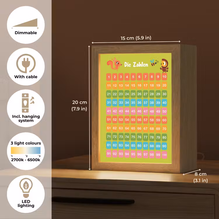 Educatief - Leren tellen - Groen - Bos dieren - Getallen Light Box met kabel (Kinderlampje) klein -USP_EN