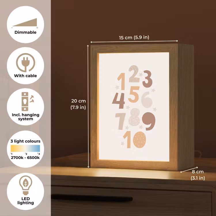 Educatief - Leren tellen - Pastel - 1-10 - Meisjes Light Box met kabel (Kinderlampje) klein -USP_EN