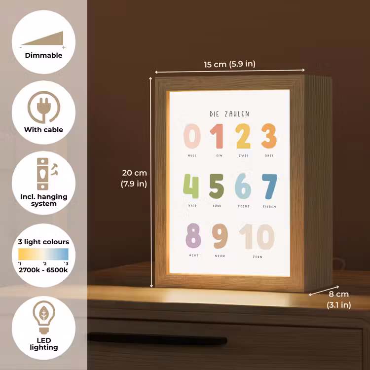 Educatief - Leren tellen - Wit - Kleuren - 1-10 Light Box met kabel (Kinderlampje) klein -USP_EN