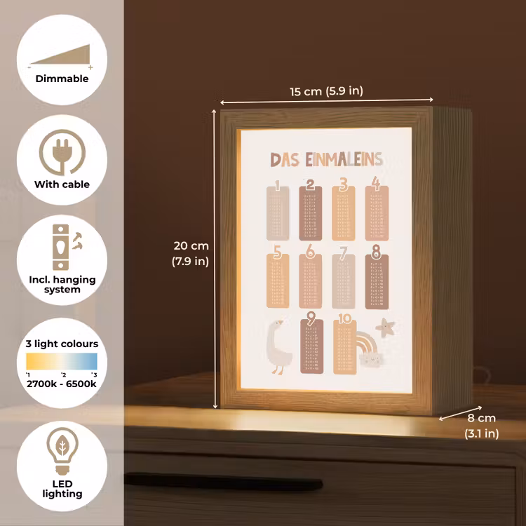 Educatief - Leren rekenen - Pastel - Vermenigvuldigingstabel Light Box met kabel (Kinderlampje) klein -USP_EN
