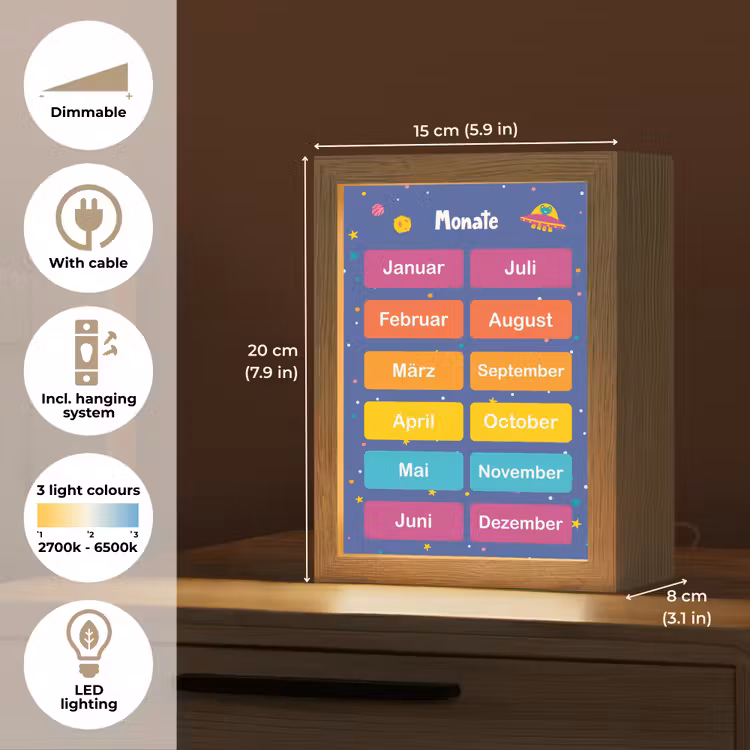 Educatief - Maanden - Ruimte - Leren Light Box met kabel (Kinderlampje) klein -USP_EN
