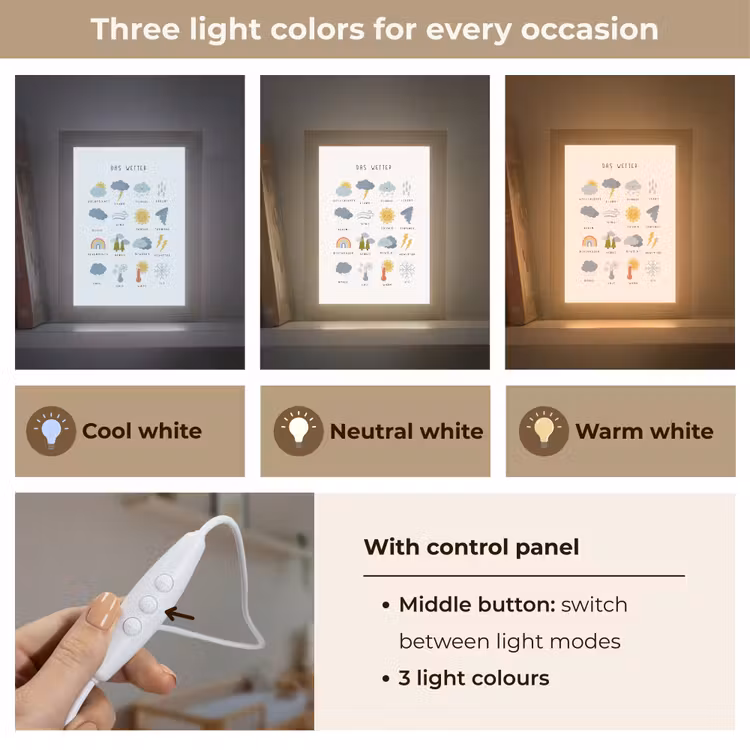 Educatief - Weer leren - Wit - Weerbericht Light Box met kabel (Kinderlampje) klein -USP_lichtkleurEN
