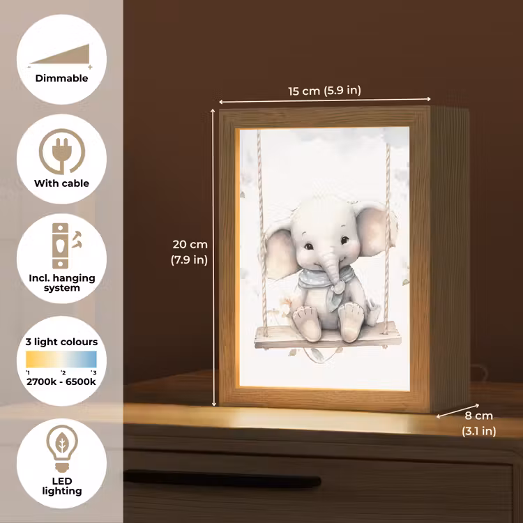 Olifant - Dier - Kinderen Light Box met kabel (Kinderlampje) klein -USP_EN