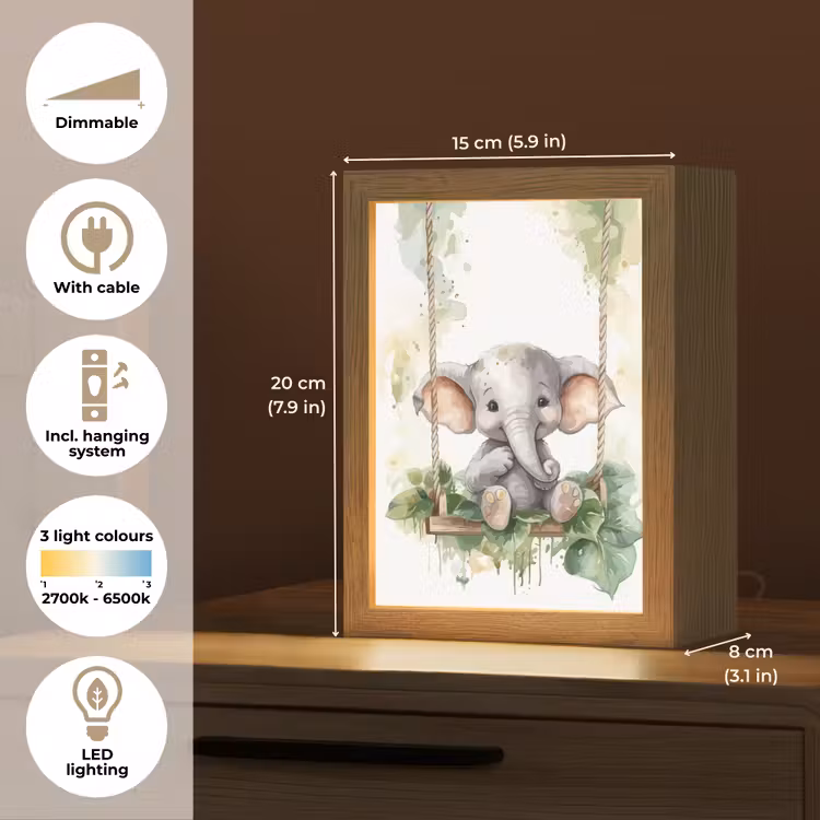 Olifant - Dier - Kinderen - Jungle Light Box met kabel (Kinderlampje) klein -USP_EN
