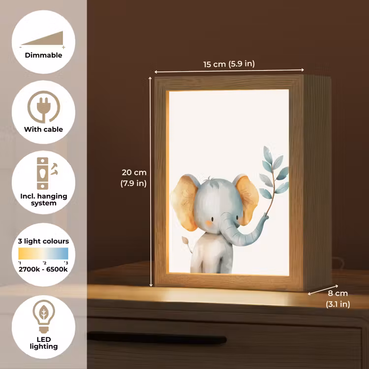 Olifant - Dier - Pastel kleuren Light Box met kabel (Kinderlampje) klein -USP_EN