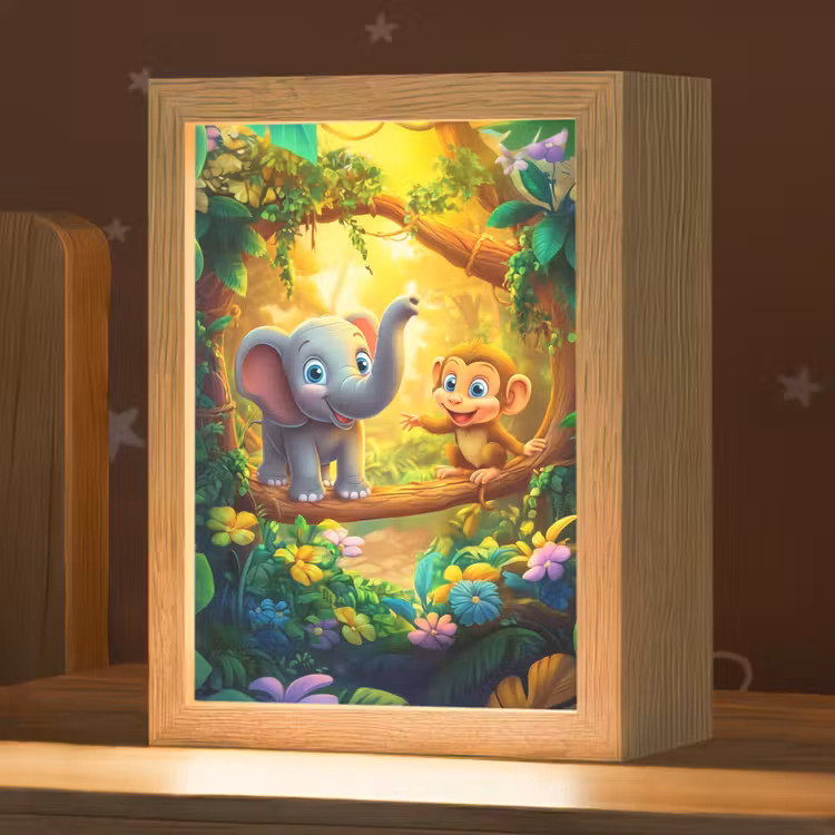 Olifant - Appje - Jungle - Kleurrijk Light Box met kabel klein -zzz_3d_website