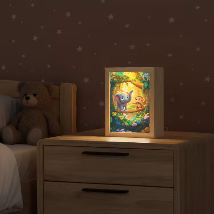 Olifant - Appje - Jungle - Kleurrijk Light Box met kabel klein -sfeer1_kind