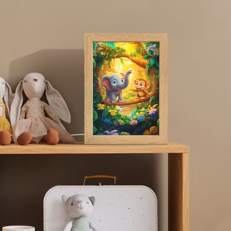 Olifant - Appje - Jungle - Kleurrijk Light Box met kabel klein -sfeer2_kind