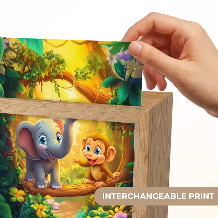 Olifant - Appje - Jungle - Kleurrijk Light Box met kabel (Kinderlampje) klein -USP_websiteprintEN