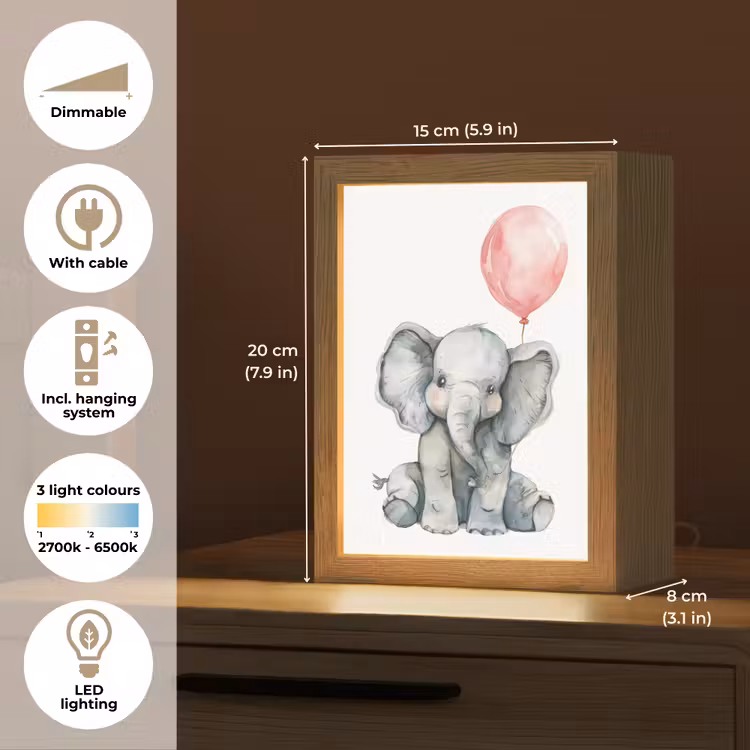 Olifant - Baby dier - Roze ballon Light Box met kabel (Kinderlampje) klein -USP_EN