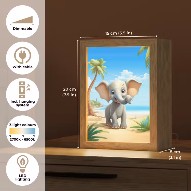 Olifant - Strand - Dieren - Meisjes - Kind Light Box met kabel (Kinderlampje) klein -USP_EN