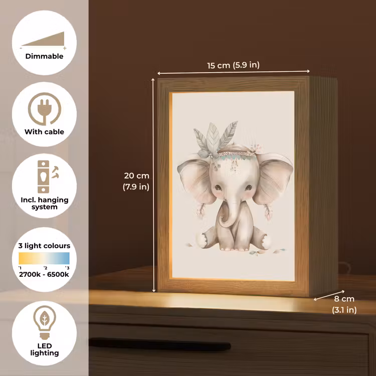 Olifant - Bohemian - Dieren - Boho Light Box met kabel (Kinderlampje) klein -USP_EN