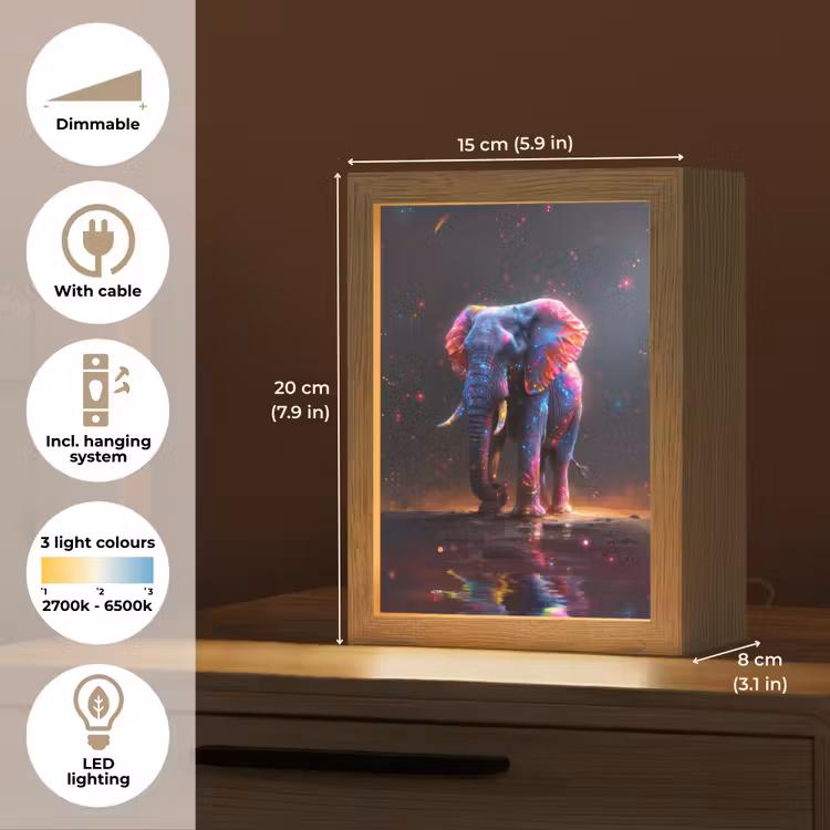 Olifant - Kleuren - Sterren - Dier Light Box met kabel (Kinderlampje) klein -USP_EN