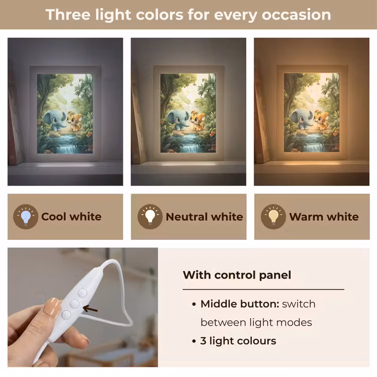 Olifant - Tijger - Bos - Jungle Light Box met kabel (Kinderlampje) klein -USP_lichtkleurEN