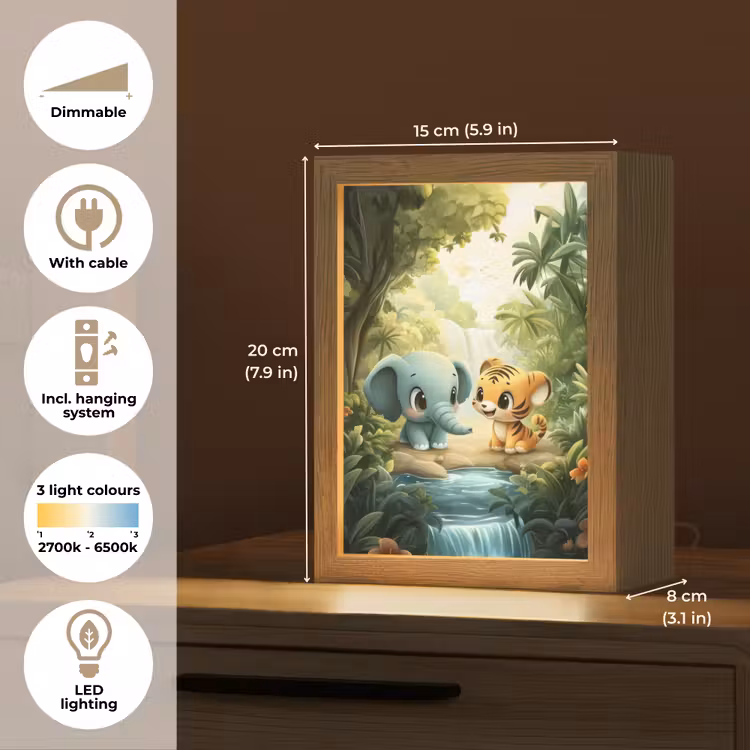Olifant - Tijger - Bos - Jungle Light Box met kabel (Kinderlampje) klein -USP_EN