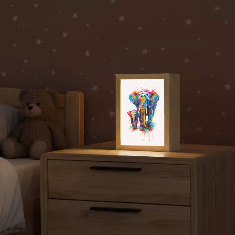 Olifanten - Dieren - Verf - Kleurrijk Light Box met kabel klein -sfeer1_kind