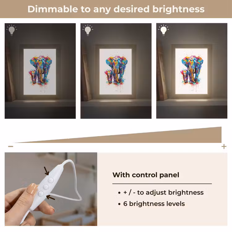 Olifanten - Dieren - Verf - Kleurrijk Light Box met kabel (Kinderlampje) klein -USP_dimbaarEN