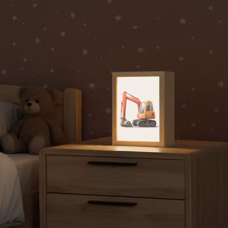 Graafmachine - Oranje - Illustratie - Minimalistisch Light Box met kabel (Kinderlampje) klein -sfeer1_kind