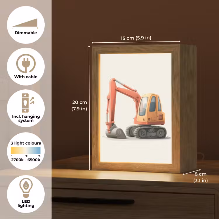 Graafmachine - Oranje - Illustratie - Minimalistisch Light Box met kabel (Kinderlampje) klein -USP_EN