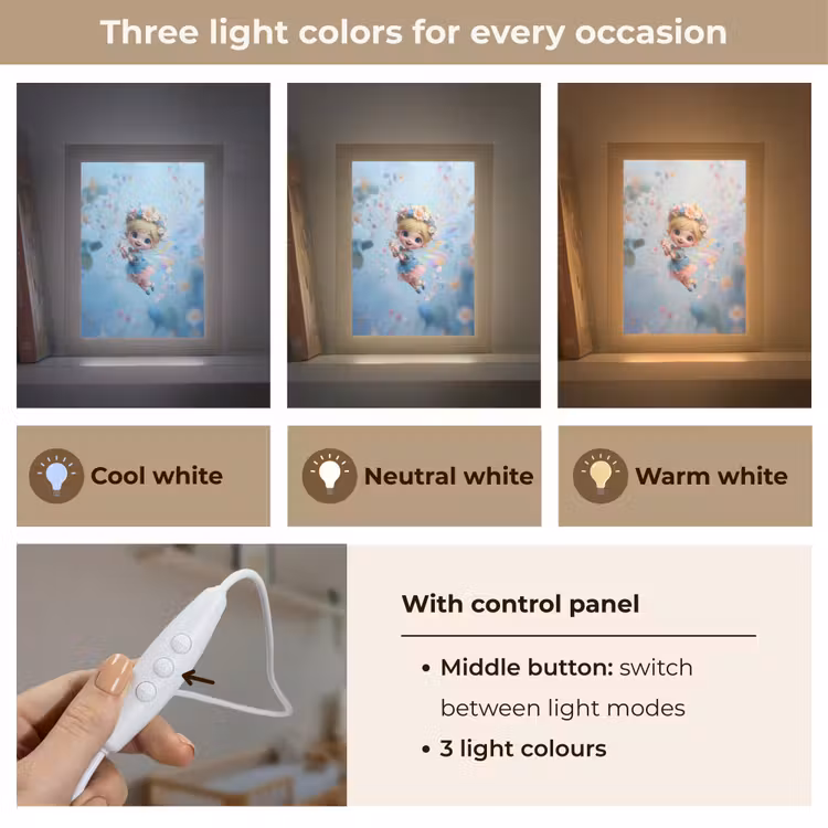 Fee - Bloemen - Sprookje - Blauw Light Box met kabel (Kinderlampje) klein -USP_lichtkleurEN