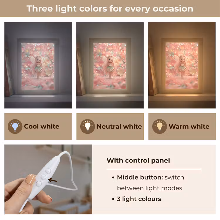 Fee - Bloemen - Roze Light Box met kabel (Kinderlampje) klein -USP_lichtkleurEN