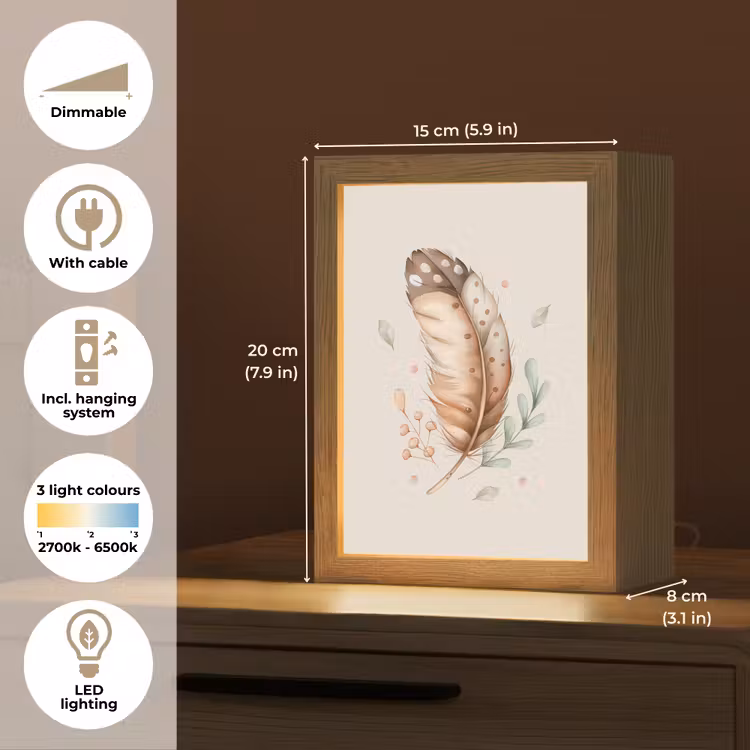 Veer - Bohemian - Boho - Pastel kleuren Light Box met kabel (Kinderlampje) klein -USP_EN
