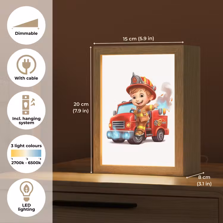 Brandweerwagen - Jongens - Kind - Rood Light Box met kabel (Kinderlampje) klein -USP_EN