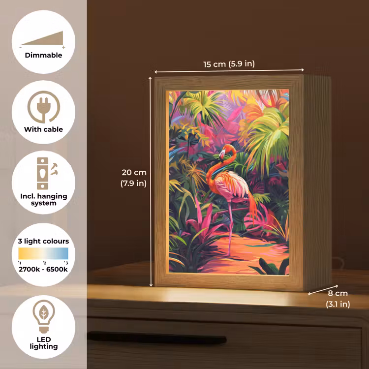 Flamingo - Tropisch - Dier - Bladeren Light Box met kabel (Kinderlampje) klein -USP_EN