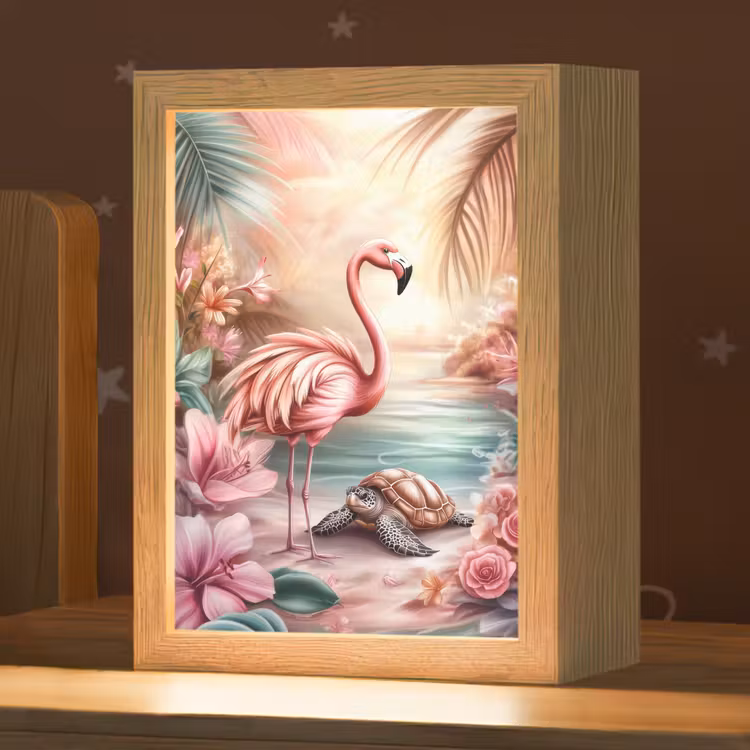 Flamingo - Schildpad - Roze Light Box met kabel klein -zzz_3d_website