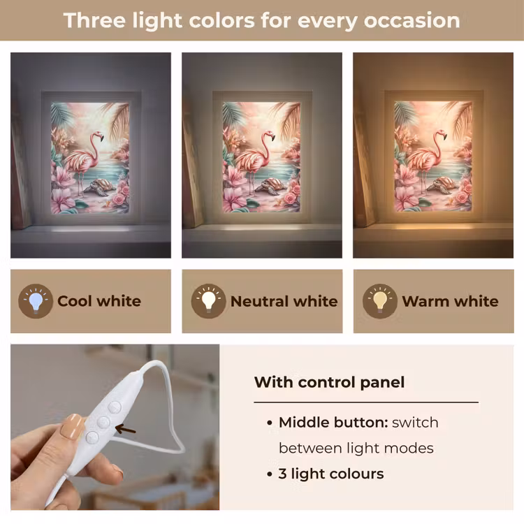 Flamingo - Schildpad - Roze Light Box met kabel (Kinderlampje) klein -USP_lichtkleurEN